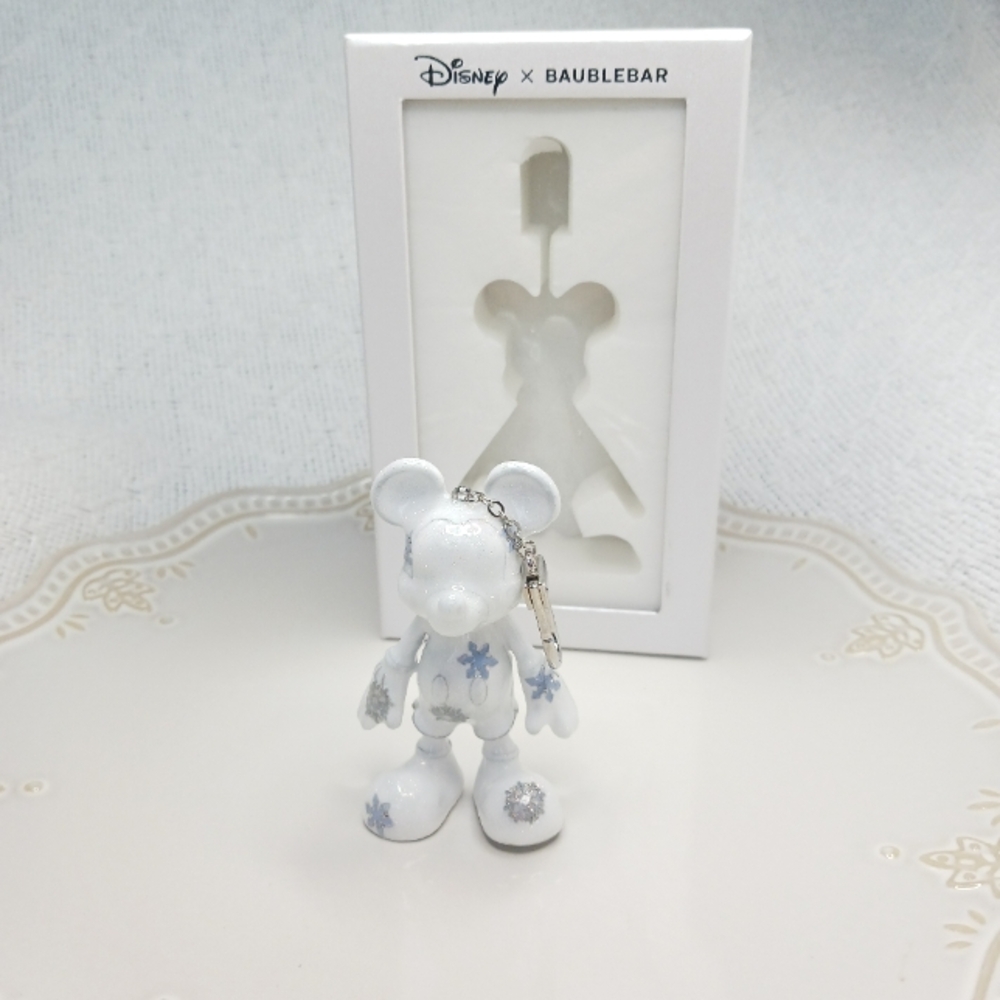 Baublebar × Disney Mickey Mouse Glitter White Snowflake Keychain Bag Charm